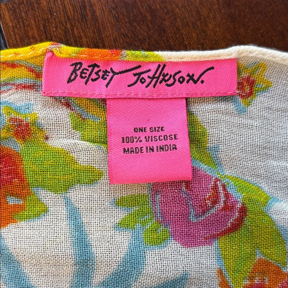 Betsey Johnson Tropical Fruit Scarf Wrap 27x80 Banana Pineapple Viscose Fringe